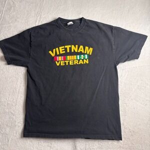 VTG Alstyle Shirt‎ Mens XL Black Vietnam Veteran Short Sleeve *